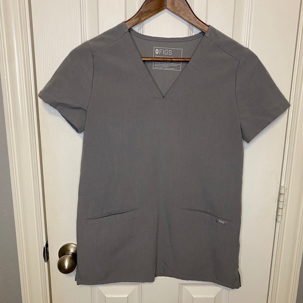 FIGS Technical Collection Womens XS Grey V-Neck Scrub Top Short Sleeve